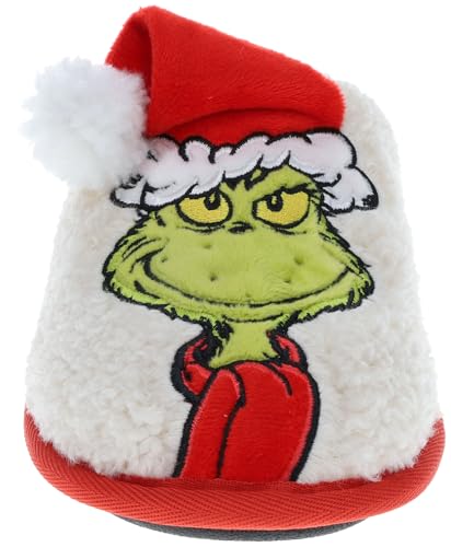 GRINCH Holiday Slippers, Novelty Fleece Scuff Slippers for Men and Women, Ivory, Women's MD (7-8)2