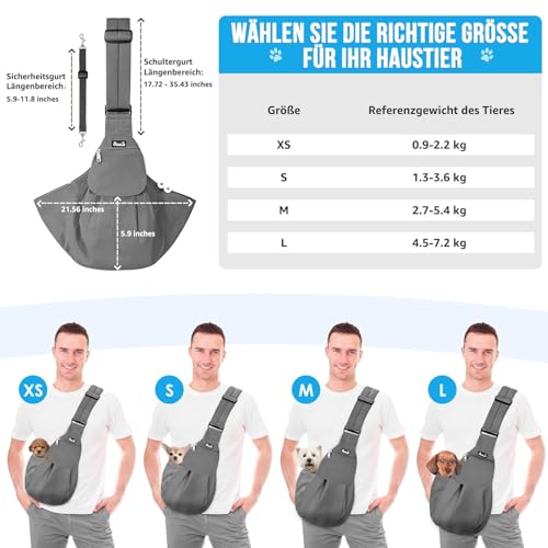 SlowTon Hundetragetasche, Haustier Hundetasche mit verstellbarem, gepolstertem Schultergurt und Fronttasche Tragetasche Hund für Spaziergang (Grau, M(Für Haustiere 2,7-5,4 kg))
