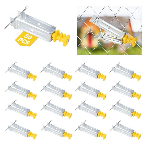 Chain Link Fence Insulator 50 Pcs Electric Fence Insulator, T Post Extender Wire Holders for Chain Link and Studded T &amp; U-Posts Tubing, Yellow