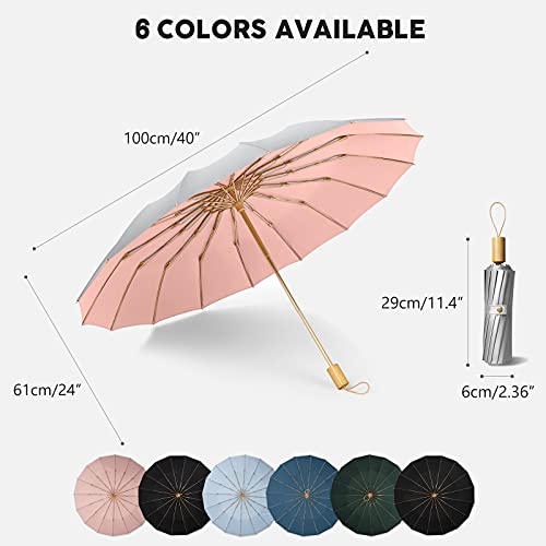 Oz Smart Sun/Rain Compact Umbrella, Upf 50 Uv Protection 16 Fibreglass Ribs Super Windproof Folding Umbrella Parasol, Sun Blocking Travel Golf Uv Umbrella (Silver/Light Pink) #TOP6