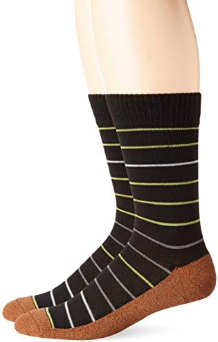 Copper Sole Men's 2 Pack Simple Striped Dress Crew Socks, Black/Lime, Sock Size:10-13/Shoe Size: 6-12