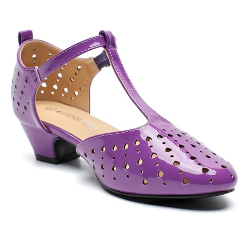 Image of MAIERNISI JESSI Women's T-Strap Mary Jane Pumps, Low Block Heel, Closed Toe, Buckle Ankle Strap