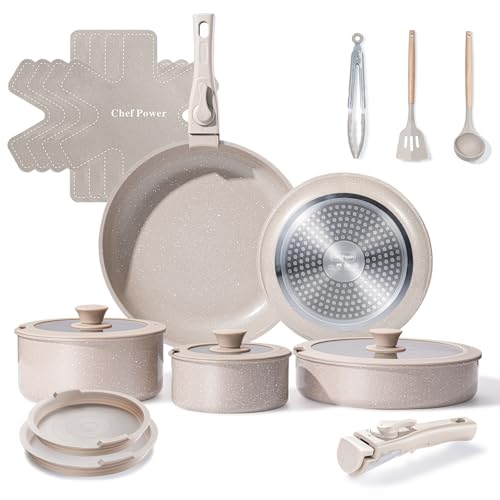 Ceramic-Nonstick-Pots-and-Pans-Set-19-Piece-with-Detachable-Handle-Induction-Dishwasher-Oven-Safe-Cookware-Set-RV-Kitchen-Set-Removable-Handle-Mocca-Taupe Ceramic Nonstick Pots and Pans Set 19 Piece with Detachable Handle Induction Dishwasher Oven Safe Cookware Set RV Kitchen Set Removable Handle Mocca Taupe