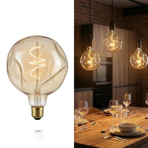 G125 Oversized Alien-Shaped LED Edison Bulb 2200K Amber Glass 5W E26 1PK