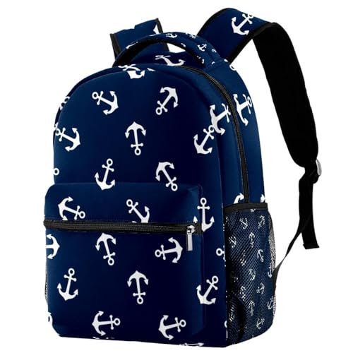 Sac à dos d'école bleu marine à motif ancre océan pour filles et garçons de 29.4x20x40cm
