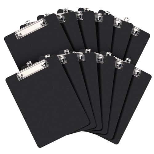 URbantin A5 Klemmbrett, 12 Stück Klemmbretter mit Loch zum Aufhängen, A5 Klemmbretter Klemmbrett für Geschäft, Büro, Schule oder Restaurant, schwarz