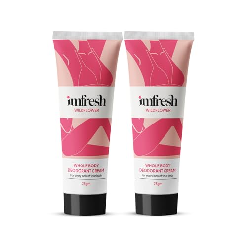 Image of imfresh Wildflower | Deodorant Cream For Whole body | Long Lasting Odour Control | Helps in brightening underarms | Alcohol-Free | No Aluminium /No Parabens 75gm, (Pack of 2), As Seen on Shark Tank