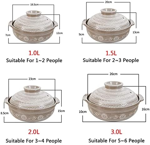 WSDSX Japanese Donabe Ceramic Hot Pot, Heat Resistant Casserole With Lid, Round Earthenware Clay Pot, Rice Cooker For Stew Soup Noodles, 3.0L, Multicolor