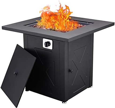 Grand Patio Outdoor Gas Fire Pit Table, 28 Inch Square Propane Gas Fire Pit Table with Metal Tabletop, Lid and Lava Rock, Parties On Garden Backyard Patio Deck (28 x 28 x 24.4 inches)