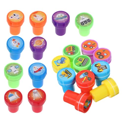 TOYANDONA 20 Pièces Set de Tampons pour Garçon et Filles Véhicules de Construction et Thème Spatial, Éducatif en Plastique, Fonction Tampon Cartoon, pour...