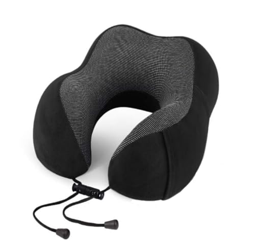 Almofada Travesseiro de Pescoço Para Viagem Descanso Viscoelástica Ajustável Ergonômico Carro Avião Onibus (Preto)