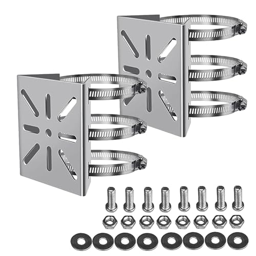2 Stück Masthalterung für Überwachungskamera, Universal Vertikal Stange Montieren Solide Metallhalterung Eckwinkel mit 6 200mm Schlaufen und Schrauben Kit für CCTV-Kameras Sonnenkollektoren