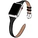 Produktbild WFEAGL Kompatibel mit IWatch Armband 38mm 40mm 42mm 44mm, Mehrfache Farben Slim Leather Ersatzband mit Edelstahl-Verschluss für IWatch Serie 5/4/3/2/1(42mm 44mm,Schwarz+Silber Adapter)