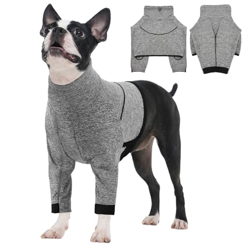 IECOii Dog Recovery Shirt with Elbow Protector, Dogs Post-Surgery Suit with Leash Hole- Soft Front Leg Protective Sleeve for Anti-Licking, Breathable Cone Alternative for Wound Care - Grey,
