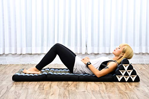 Leewadee Foldout Triangle Thai-Cushion Floor-Seat with Back-Rest TV Pillow Lounge-r Foldable Out-Door Mattress, 67x21x13 inches, Kapok, Blue