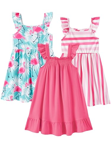 Image of PATPAT Multipack Girl Toddler Dresses Sleeveless Flamingo Striped Toddler Casual Dresses