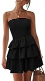 BTFBM Summer Dresses for Women Beach Dresses Strapless Boho Sundress Solid Color Tube Mini Dresses Party Dresses(Solid Black,Medium)