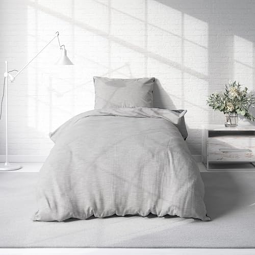 one-home Winter Bettwäsche Biber Meliert Baumwolle Flanell Kuschelig Flauschig Warm Weich Modern, Größe:2 teilig 135x200 cm, Farbe:grau/anthrazit