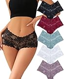 Knowyou Women's Underwear Sexy V-Waist Shorts Underwear for Women Lace High Waist Cheeky Panties 5 Pack-A-S