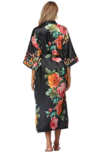 Womens Silk Kimono Robe Long Floral Bridesmaids Robe Satin Wedding Party Bridal Robe Dressing Gown Loungewear3