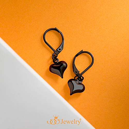 555Jewelry Stainless Steel Heart Shaped Earrings for Women - Heart Hoop Dangle Drop Lever Back Earrings - 1.1 inches3