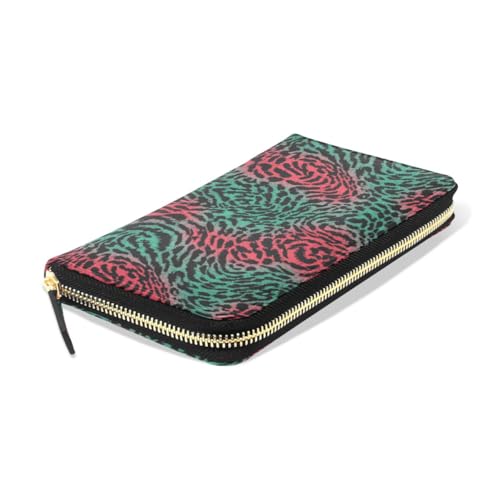 Long Wallets Leather Bifold Wallet for Women Cheetah Leopard Green Red with Zipper Credit Card Holder Large Capacity3