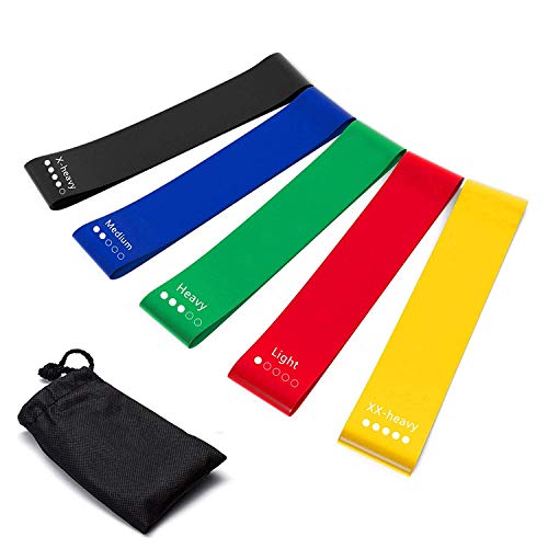 FABSELLER Resistance Loop Bands, 5 Pack Exercise Bands Workout Elastic Loop Band with Storage Bag Perfect for Yoga Pilates Gym Fitness
