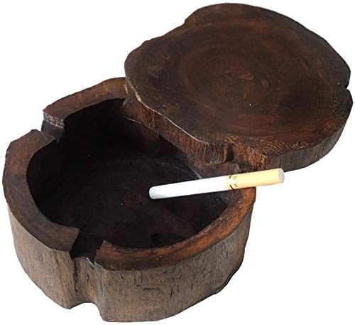 Ashtray Creativity Wood with Lid Creative Ash Tray Outside Home for Home and Garden Free Standing Indoor JXLBB (Size : 12X4.5cm)