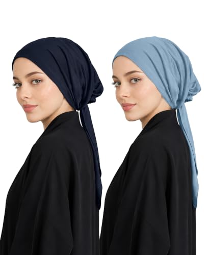 Image of Mehar Women's Hair Ponytail Cap Set of 2 | Soft Stretchable Polyester Hijab Inner Cap | Adjustable Tie-Back | Scarf & Helmet Inner | One Size Fits All