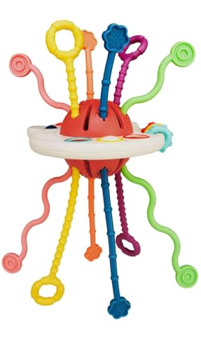 Image of Aprilwolf Montessori Baby Toys - Silicone Pull String Teething Toys, Sensory & Fine Motor Skills, Travel & Birthday Gifts for Boys & Girls Aged 18 Months