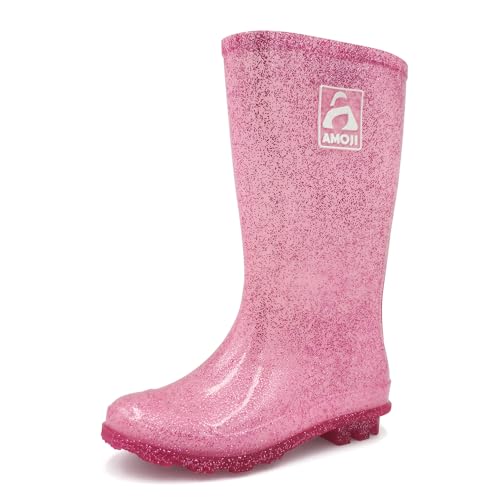 Amoji Gril Glitter Easy On Rain Boots Rubber Waterproof Boots (Little Kid/Big Kid)
