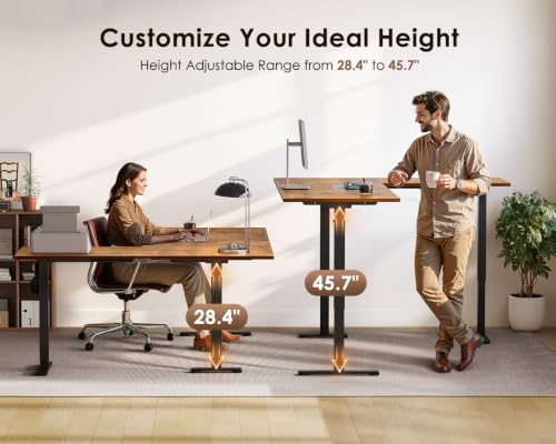 Image of OffiGo 63 Inch Reversible L Shaped Electric Standing Desk, Rustic Brown