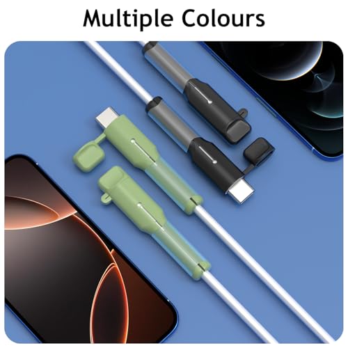 Image of Sounce Cable End Protector Compatible Only with iPhone Lightning Charger Cable Dustproof Waterproof Reinforced Protective Cover Cap for Charging Cord(Green)