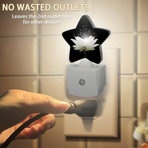 Image of White Lotus Flower Night Light Plug-in Dusk to Dawn Smart Sensor White Led Nightlight for Bedroom Bathroom Kitchen Hallway Stairs Energy Efficient Decor Desk Lamp