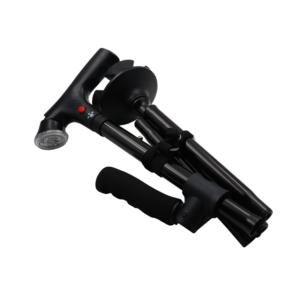 POFET Bastón Plegable con Mango en T amortiguado, luz LED, reposabrazos Ajustable, bastón para Caminar, Adecuado para Personas Mayores