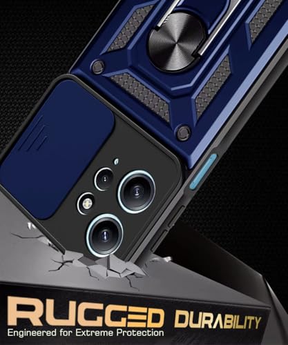 Image of WOW IMAGINE Tough Armor Bumper Mobile Back Case for Redmi Note 12 4G | Sliding Camera Shield Cover | Shock Proof 360 Protection | Hybrid PC + TPU | Ring Holder with Kickstand - Blue