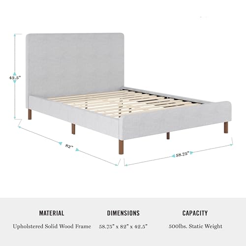 Image of Martha Stewart Britta Platform Bed with Headboard & Footboard, Faux Linen Upholstery with Piping Detail, Rounded Headboard, No Box Spring Needed, Full, Gray