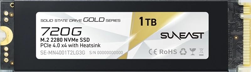 SUNEAST 1TB M.2 2280 PCIe 4.0 NVMe Gen4x4 Gaming SSD | odczyt do 7450 MB/s, zapis 6600 MB/s, wewnętrzny dysk półprzewodnikowy 3D TLC NAND kompatybilny z laptopami i komputerami stacjonarnymi