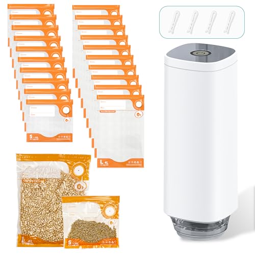Kit de sellado al vacío de 27 piezas, bolsas reutilizables Sous Vide (1 bomba eléctrica + 20 bolsas + 6 clips), almacenamiento hermético de alimentos para frescura, material PA+PE, ideal para cocinar