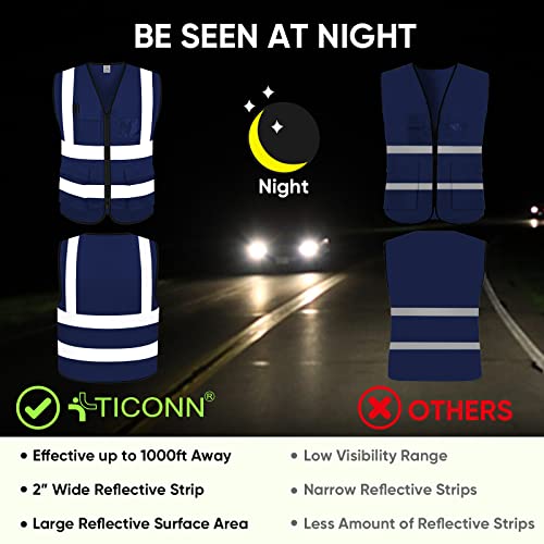 Ticonn Reflective Safety Vest High Visibility Class Ii Mesh Vest For Women & Men Meets Ansi Standards (1Pk, Blue, L) #TOP3