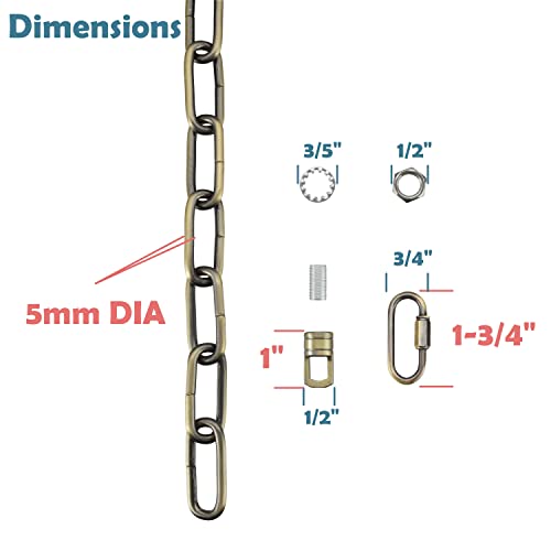Image of Aspen Creative 21119-51,Steel 1 Feet Heavy Duty Chain & Quick Link Connector for Hanging Up Maximum Weight 120 Pounds-Lighting Fixture /Swag Light /Plant in Antique Brass.6 Gauge.