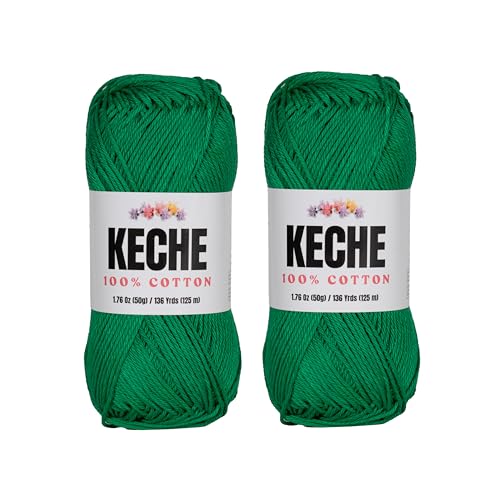 Image of Cotton Yarn - 100% Cotton Yarn for Crocheting and Knitting, Mercerized Cotton Amigurumi Yarn Fine-Sport 2 1.76 oz (50g) / 136 Yrds (125 m) 2 Skeins - Green