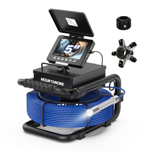 MOUNTAINONE 5 inch Sewer Inspection Camera with DVR, 12 LEDs Light, Pipe Industrial Endoscope IP68 Waterproof for Plumber, Homeowners, Included 16GB Card (30M)