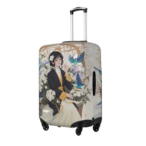 Gardenia Flowers Birds Print Luggage Suitcase Cover Protector Luggage Washable Covers With Concealed Zipper2