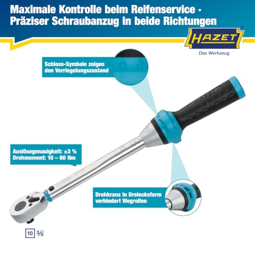 Hazet Drehmomentschlüssel 5110-3CT, 10-60Nm, 3/8 Zoll (10 mm) Vierkant