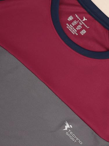 Image of TECHNOSPORT Men's Slim Fit Polyester Color Block Athleisure Crew Neck T-Shirt with Full Sleeve, Moisture Wicking and Quick Dry