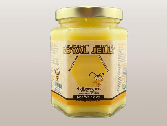 Royal Jelly Organic – Unfiltered Raw Royal Jelly Energy Supplement for Men and Women – Immune Support Supplement with Retinol, Vitamin B, Biotin, Niacin, – 12 oz, Glass jar