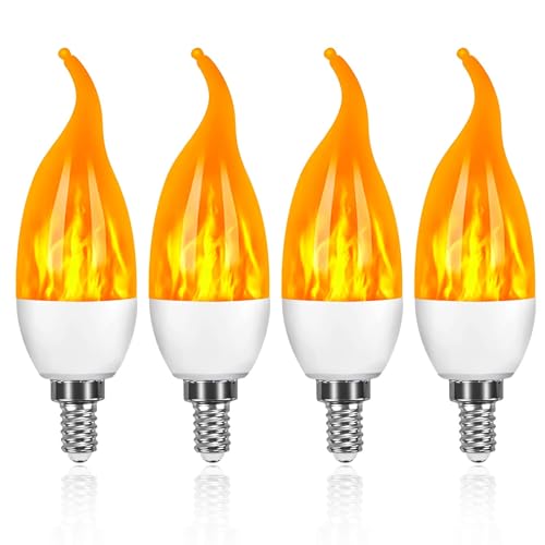 BatdTech 4 Stk Flamme Glühbirne LED 3W E14 Flammen Effekt Glühlampen mit 3 Beleuchtungs Modi Leuchtmittel Dekorative für Halloween,Weihnachten, Valentinstag, Party Hochzeit