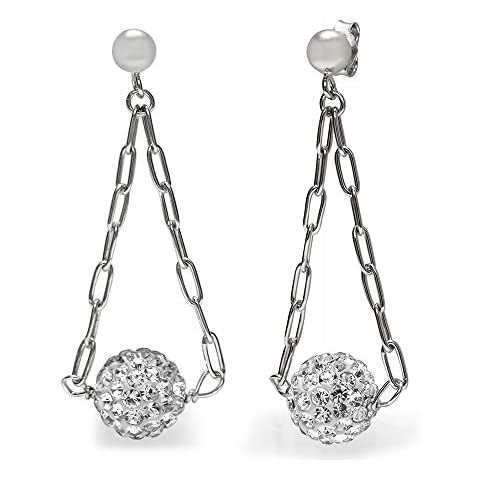TwoBirch 18k White Gold over Sterling Silver Cubic Zirconia Disco Ball Drop Earrings Cover