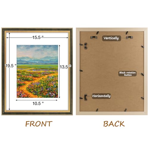 Image of Golden State Art,16x20 Ornate Picture Frame Holds 11x14 Photo,Black Gold | Includes plexiglass front,white mat,build-in hangers and buttons.Displays 11x14 photo on wall